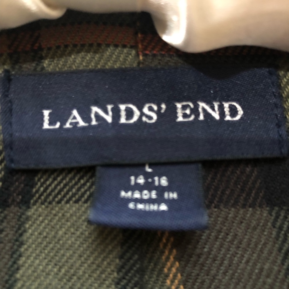 Lands' End Blue Barn chore Coat Flannel Plaid Lined Jacket Corduroy Large 14-16 - Picture 5 of 12